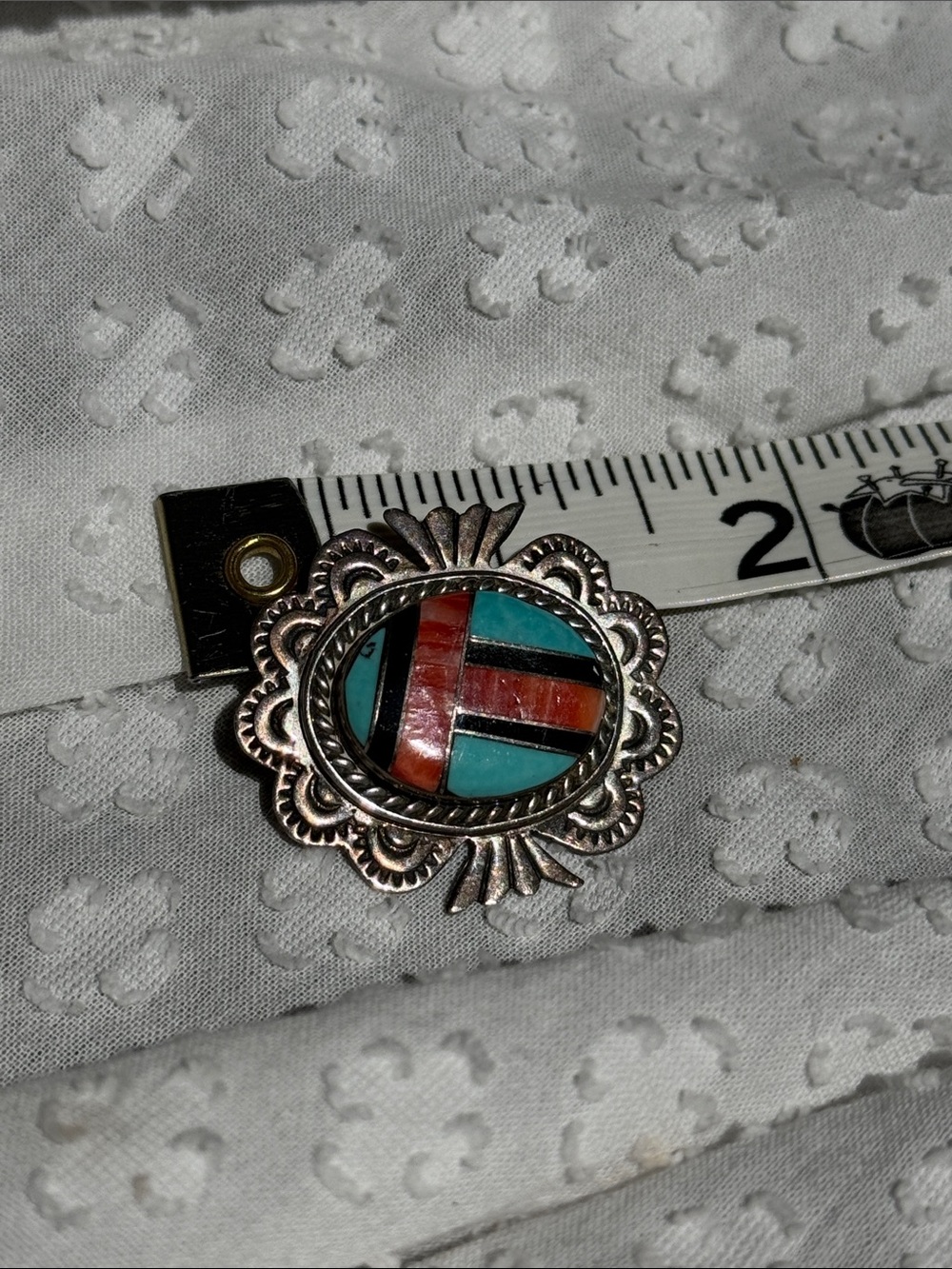 Vintage  Inlay Southwestern Sterling Single  Clip Earring - Picture 7 of 10